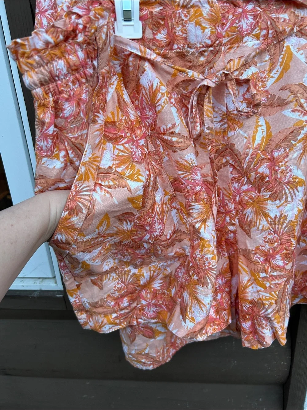 LOFT Linen Blend One Shoulder Top & Shorts Set XXL Orange Floral Matching Set